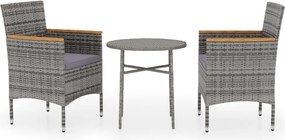 vidaXL Set mobilier de grădină, 3 piese, gri, poliratan