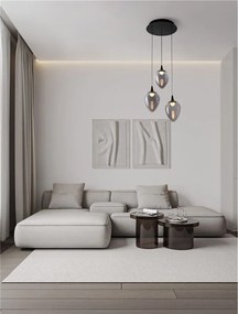 Lustra moderna cu 3 pendule LED, Metal, Sticla, Fumuriu, Nali
