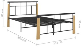 Cadru de pat, 120x200 cm, metal si lemn masiv de stejar Maro deschis, 120 x 200 cm