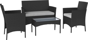 Outsunny Set mobilier de grădină exterior 4 persoane din rășină împletită cu canapele și măsuță din sticlă securizată perne incluse gri | Aosom Romania