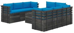 Set mobilier gradina din paleti, 9 piese, cu perne, lemn masiv pin Albastru deschis, 9