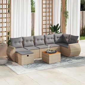 vidaXL Set canapele de grădină, 8 piese, cu perne, bej, poliratan