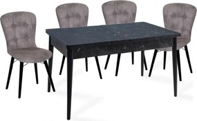 Set masa extensibila cu 4 scaune tapitate Homs marmorat negru 170 x 80 cm
