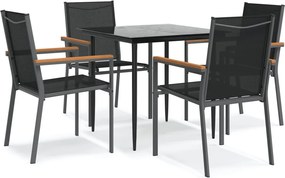 vidaXL Set mobilier de grădină, 5 piese, negru, textilenă și oțel