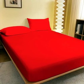 Cearceaf de pat cu elastic, 180x200cm, 2 fete de perna, 50x70cm, bumbac, rosu