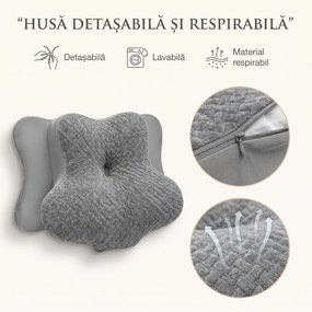 Perna cervicala ortopedica memory foam, husa Tencel, Gri