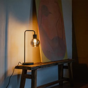 Lampă de masă Art Deco neagră cu sticlă fumurie - Vidro