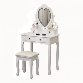 Set Amelia, Masă de toaletă pentru machiaj cu oglindă iluminată bandă LED, control touch, 4 sertare, scaun, Alb