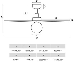 FARO 34281WT-11L-Str. vent. KLIMS 1xE27/15W/230V pin/ alb Ø 92,5 cm WT+DO
