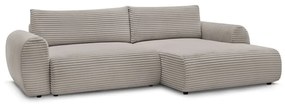 Colțar gri deschis/bej extensibil cu tapițerie din catifea reiată (cu colț pe partea dreaptă) Lucien – Bobochic Paris