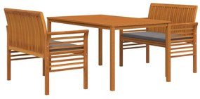 Set mobilier de exterior cu perne, 3 piese, lemn masiv acacia 2x banca + masa, Morke gra, 1