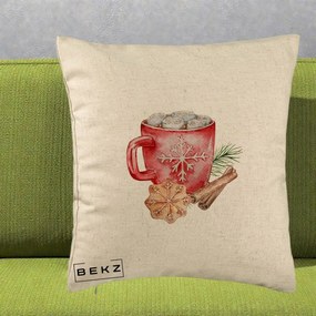 Perna Decorativa Cacao de Iarna cu Biscuit, 40x40 cm, Bej, Husa Detasabila, Perna Inclusa, BEKZ®