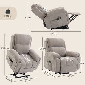 HOMCOM Fotoliu recliner electric cu ridicare, încălzire și masaj în 8 puncte, din chenille, 2 telecomenzi, bej | Aosom Romania