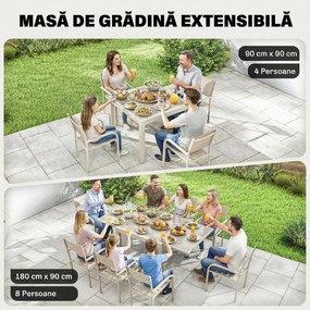 Outsunny Masă Extensibilă din Aluminiu pentru Exterior, Blat din Sticlă Temperată, Crem. | Aosom Romania