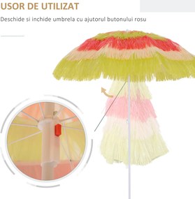 Outsunny Umbrelă Hawaiană Portabilă, Acoperitoare Ø160cm, Impermeabilă, Înălțime până la 180cm