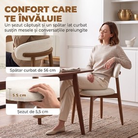 HOMCOM Set 2 scaune de dining moderne, cu spătar curbat, alb crem | Aosom Romania