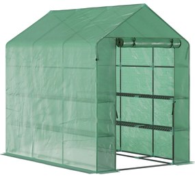 Outsunny Sera de Gradina cu 2 Rafturi pentru plante, legume, fructe din PE si Otel, 214x143x195cm - Verde | Aosom Ro