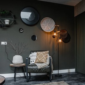 Lampă de podea rustică neagră cu lemn 2 lumini - Stronk