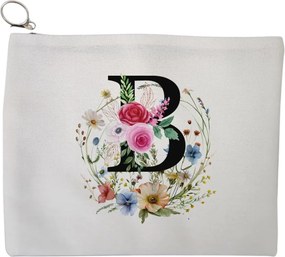 Portfard Cosmetice tip Plic, Cu litera B in Coronita Florala, 23x18 cm, Alb, BEKZ®