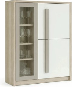 Comoda ROMA 2A, alb/stejar, PAL/PVC/sticla, 90x43x130 cm