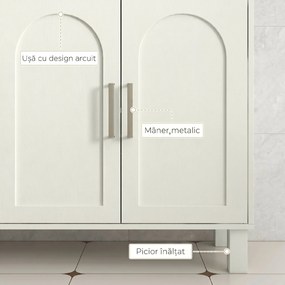 HOMCOM Dulap pentru Lavoar Baie cu 2 Uși, Rafturi Deschise, Rafturi Reglabile, pentru Lavoare fără Piedestal, 90x30x63 cm, Crem | Aosom Romania