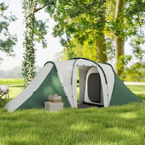 Outsunny Cort de Camping pentru 4-6 Persoane cu 2 Camere, 2 Uși și Geantă de Transport, 555x225x190 cm, Verde | Aosom Romania