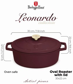 Oală din fontă emailată ovală cu capac 30 cm, 4.65L – Berlinger Haus Leonardo Collection BH 6543, potrivită pentru gătit lent și rumenire