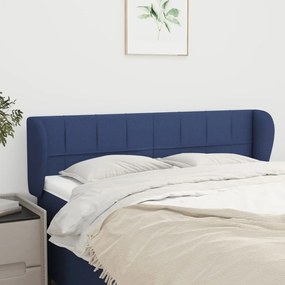 3117148 vidaXL Tăblie de pat cu aripioare, albastru, 147x23x78/88 cm textil