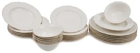 Set de veselă din porțelan, 24 piese, alb/auriu