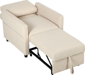 HOMCOM Fotoliu Extensibil 3 în 1 Pliabil cu Spătar Reglabil, Material cu Aspect de In, 78 x 94,5 x 83 cm, Alb Crem | Aosom Romania
