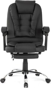 RESIGILAT- Scaun directorial, Masaj în perna lombară, Suport picioare, Rabatabil, piele PU, Negru