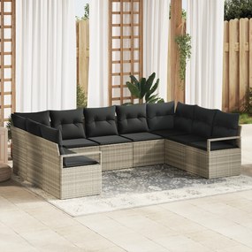 Set de sofa pentru grădină 9 piese cu perne Gri deschis Poliratan