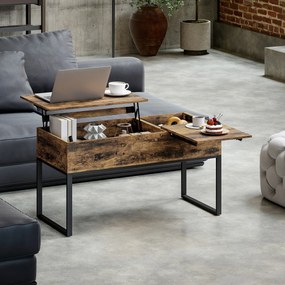 HOMCOM Masă de Cafea Extensibilă cu Encimera Desfășurabilă Închidere Moale Spațiu Ascuns de Depozitare 100x45x67 cm Marrón Rústico | Aosom Romania