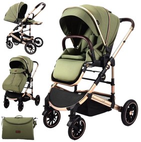 Carucior 3 in 1 reversibil, compact și pliabil, cu geanta inclusa, 0-36 luni - CPC-64-verde