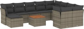 vidaXL Set canapele de grădină cu perne, 11 piese, gri, poliratan