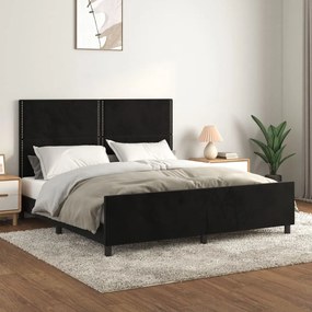 Cadru de pat cu tablie, negru, 180x200 cm, catifea Negru, 180 x 200 cm, Culoare unica si cuie de tapiterie