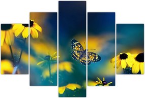 Tablou - Fluture galben și flori (150x105 cm)