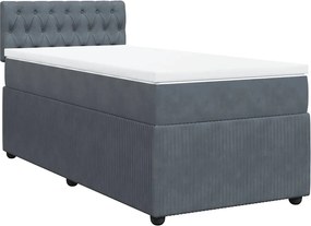 vidaXL Pat box spring cu saltea, gri închis, 90x200 cm, catifea