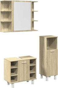 vidaXL Set mobilier de baie, 3 piese, stejar sonoma, lemn prelucrat