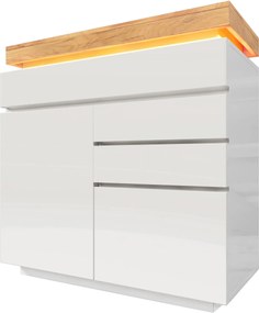 Comodă cu 2 uși &amp; 3 sertare, iluminare LED, dulap multifuncțional pentru living și dormitor, 110x39x115 cm, Alb