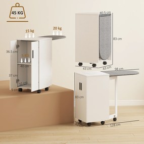 HOMCOM Mobilier de călcat 2 en 1, masă de călcat pliante pe roți cu etajeră reglabilă și balamale, alb | Aosom Romania