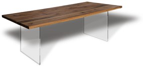 Masa de lemn si picioare din sticla • model OAK GLASS | Dimensiuni: 220x100x77x2+2 cm