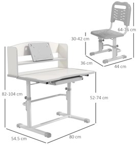 Set Birou pentru Copii Reglabil in Inaltime cu Sertar, Raft pentru Carti, Masa cu Unghi Reglabil, pentru 6-12 ani - Gri ZONEKIZ | Aosom Romania