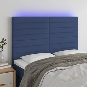 3122568 vidaXL Tăblie de pat cu LED, albastru, 144x5x118/128 cm, textil