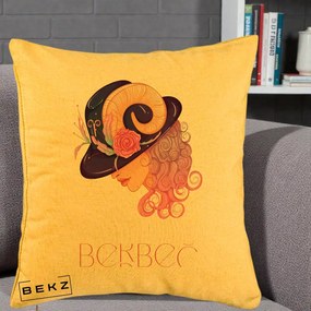 Perna Personalizata Zodie Berbec, 40x40 cm, Galben, Husa Detasabila, Perna Inclusa, BEKZ®