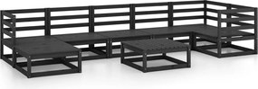 vidaXL Set mobilier de grădină, 8 piese, negru, lemn masiv de pin