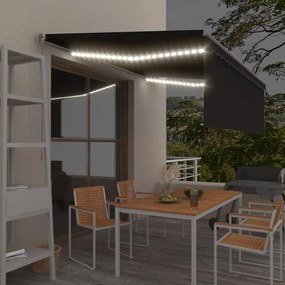 vidaXL Copertină retractabilă manual cu stor &amp; LED, antracit, 4x3 m