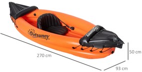 Outsunny Canoe Gonflabilă Solo, Caiac cu Vaslă Aluminiu, Pompa, Kit Reparații, Portocaliu, Aventură pe Apă | Aosom Romania