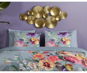 Lenjerie de pat din bumbac organic pentru pat dublu Descanso Sunflower, 200 x 220 cm, gri