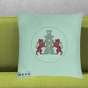 Perna Personalizata Cetatea Turnu Magurele Heraldic, 40x40 cm, Verde Menta, Husa Detasabila, Perna Inclusa, BEKZ®